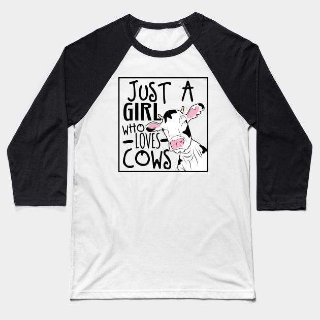 Just a Girl Who Loves Cows Baseball T-Shirt by Rengaw Designs